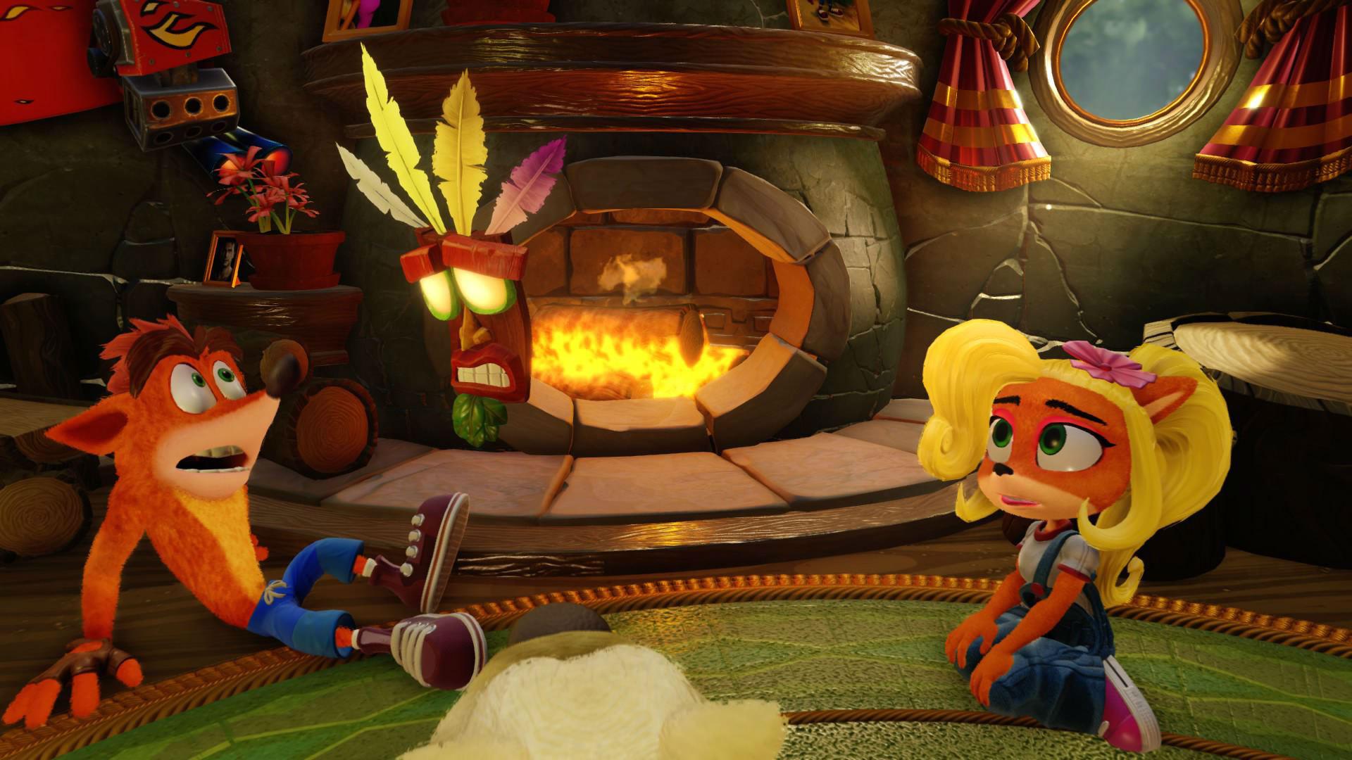 Crash Bandicoot, magična tiki maska Aku Aku i njegova sestra Coco
