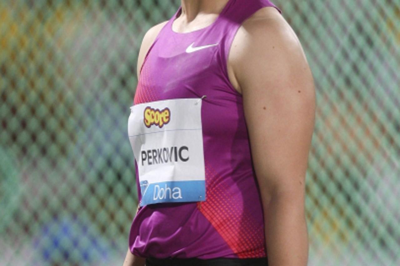 'Sandra Perkovic of Croatia competes in the women\'s Discus Throw event at the IAAF Diamond League in Doha May 14, 2010.       REUTERS/Mohammed Dabbous  (QATAR - Tags: SPORT ATHLETICS)'