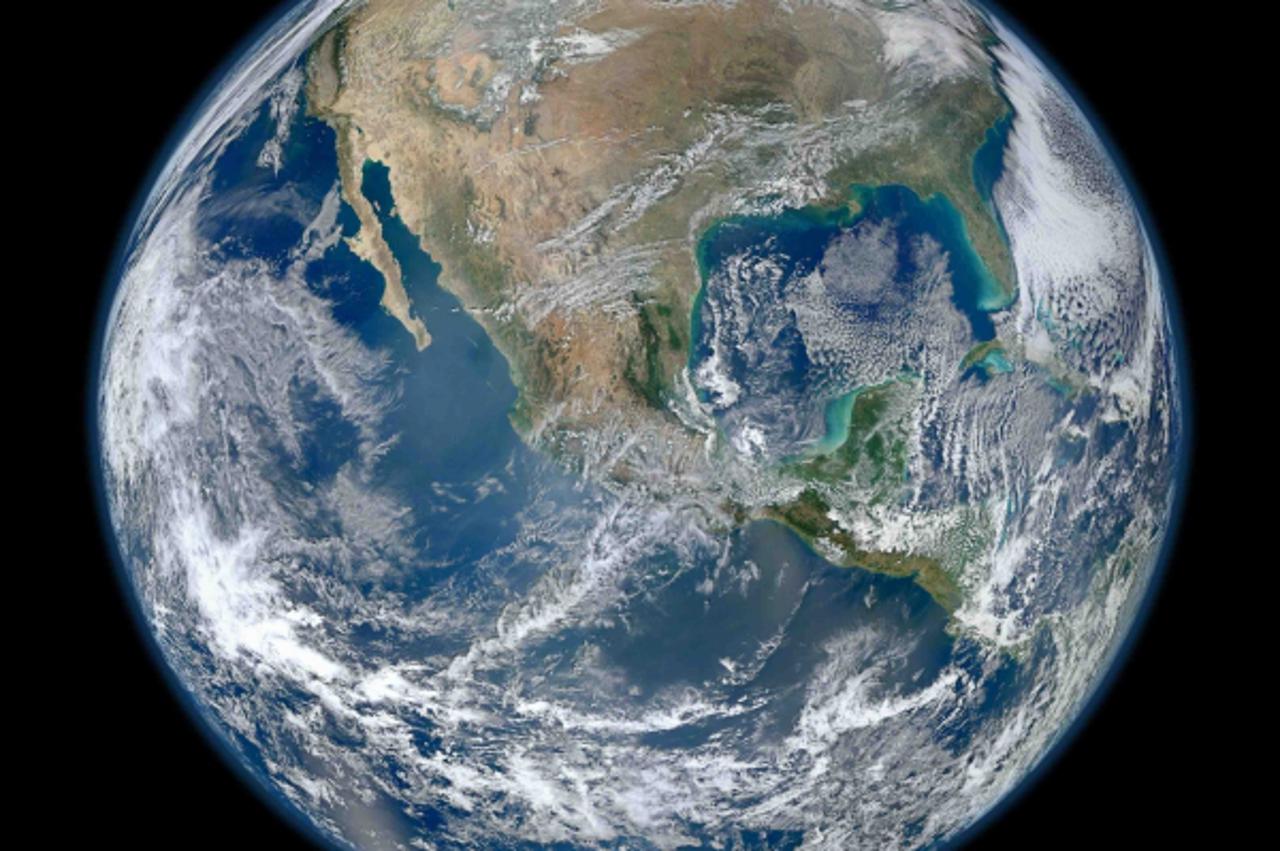 'A \'Blue Marble\' image of the Earth taken from the VIIRS instrument aboard NASA\'s most recently launched Earth-observing satellite - Suomi NPP, received by Reuters January 25, 2012. This composite 