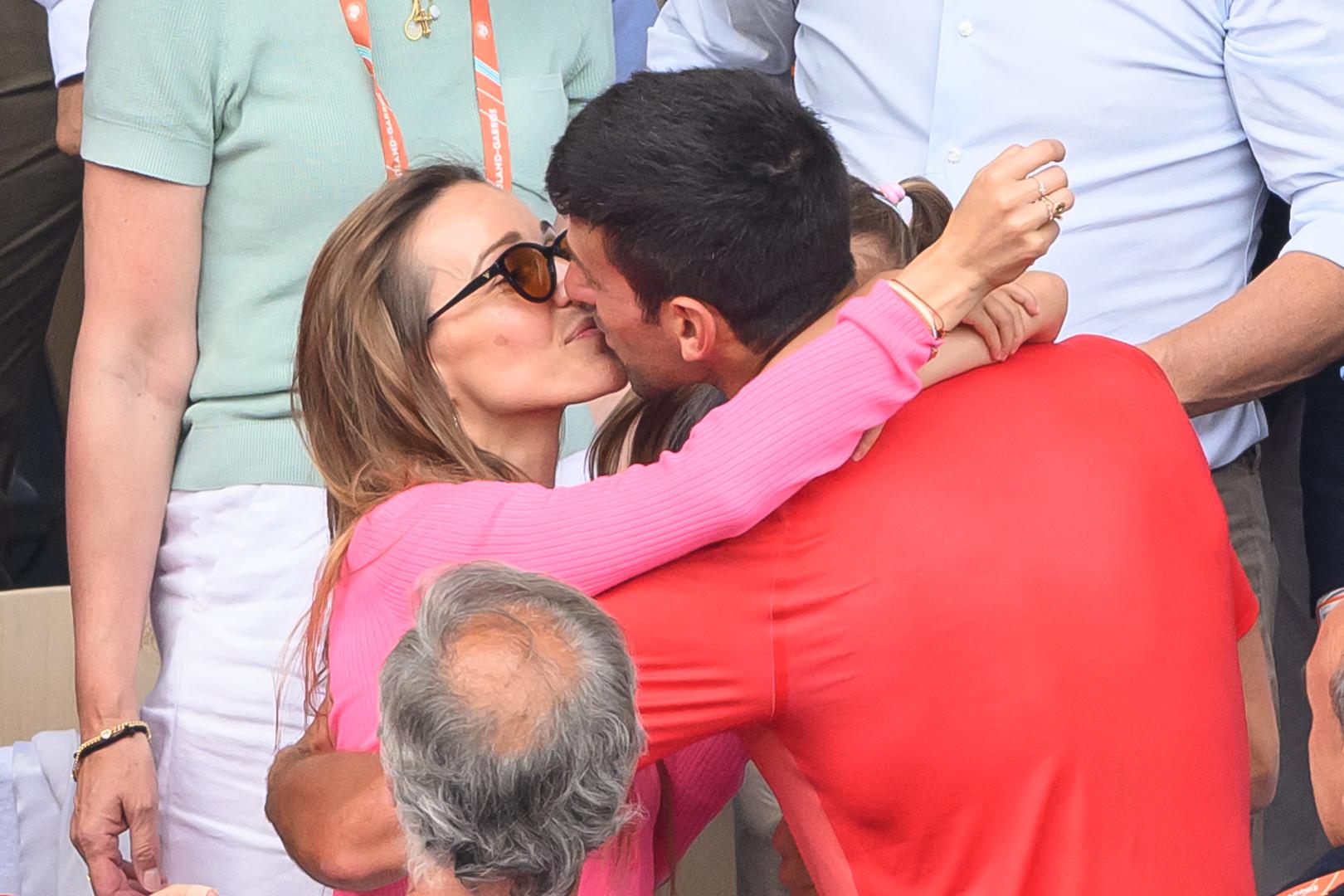 Jelena and Novak Djokovic of Serbia celebrate winning the men's singles final match against Casper Ruud during the French Open 2021 at Roland Garros on June 11, 2023 in Paris, France. Photo by Laurent Zabulon/ABACAPRESS.COM Photo: Zabulon Laurent/ABACA/ABACA