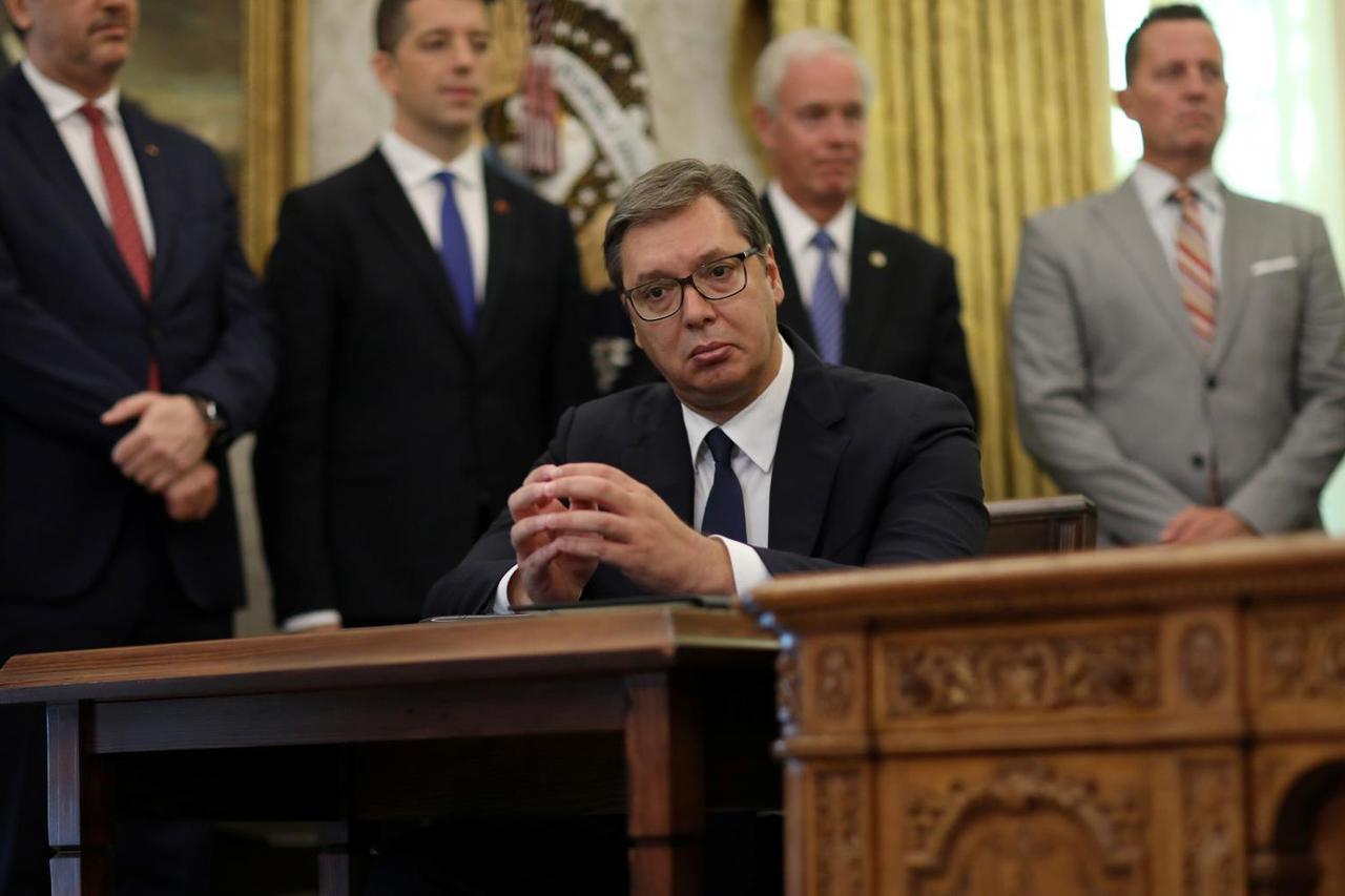 U.S. President Donald Trump hosts a signing ceremony with Serbia's President and Kosovo's Prime Minister at the White House