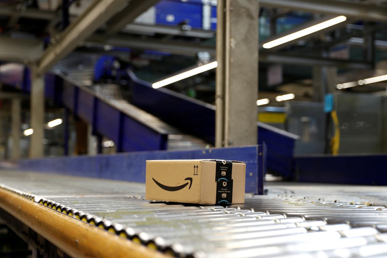 FILE PHOTO: A parcel runs on a line at the Austrian Post logistics centre in Vienna