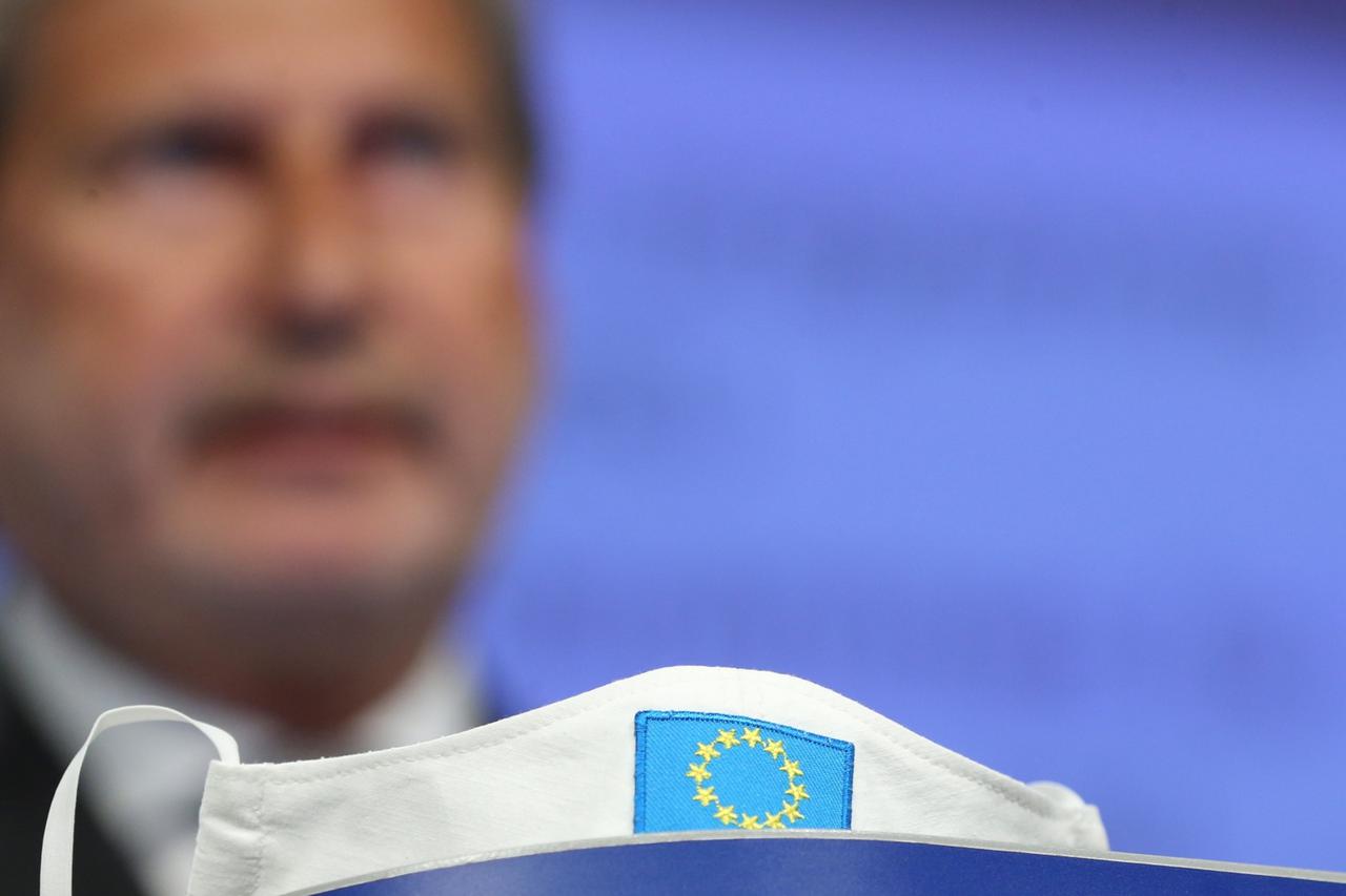 European Commissioner for Budget and Administration Johannes Hahn holds a news conference in Brussels