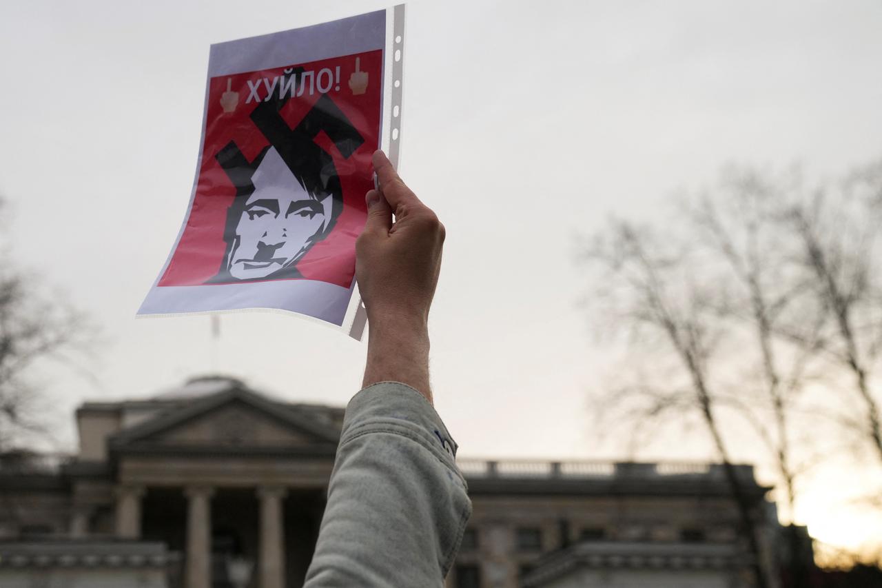 Anti-Russian demonstration outside Russian embassy in Warsaw