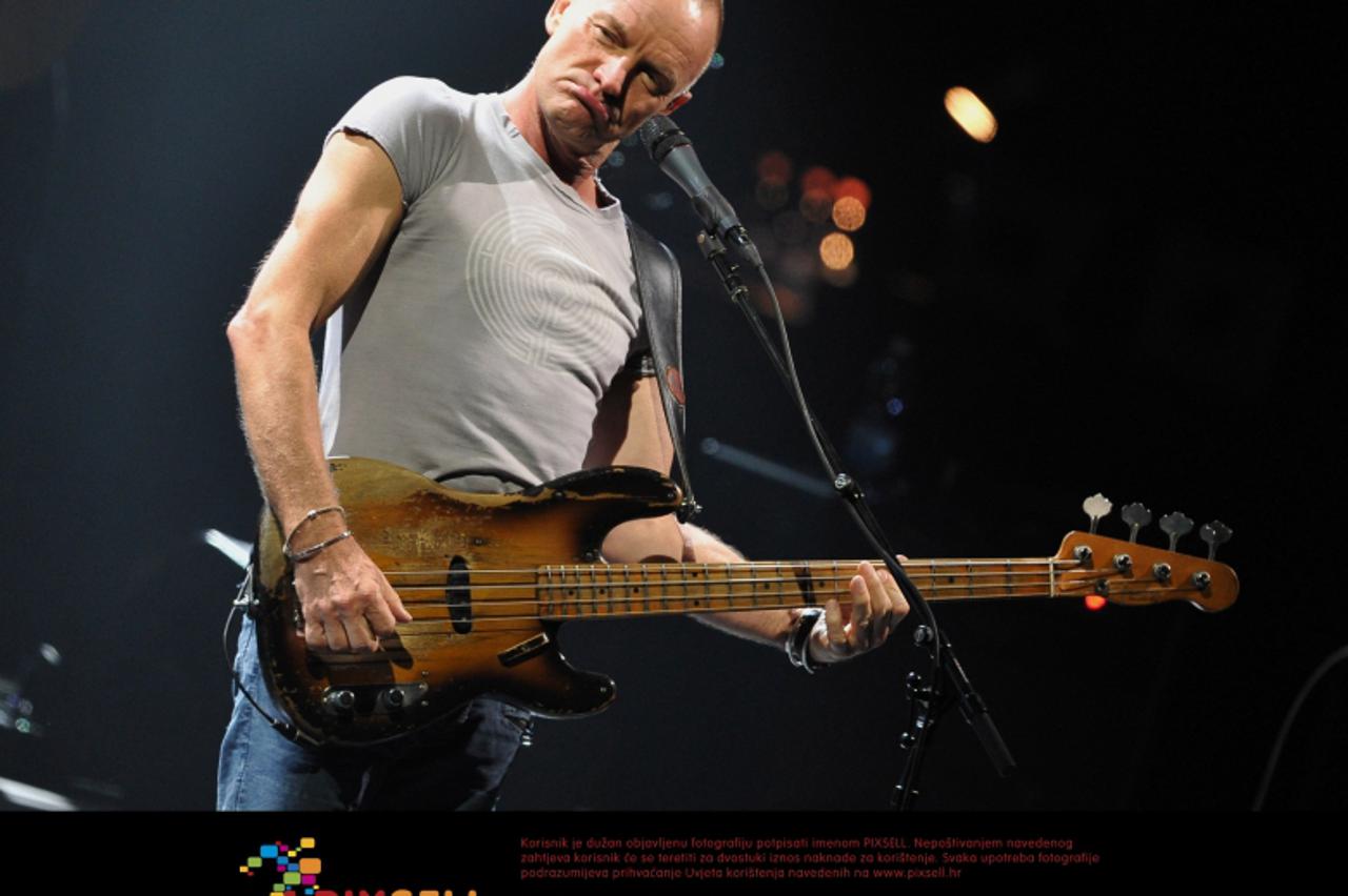 'British rock musician Sting (Gordon Matthew Thomas Sumner) prforms on stage during his 'Back to Bass Tour' at the Jahrhundert Hall in Frankfurt/Main, Germany, 29 February 2012.  Photo: Boris Roessl