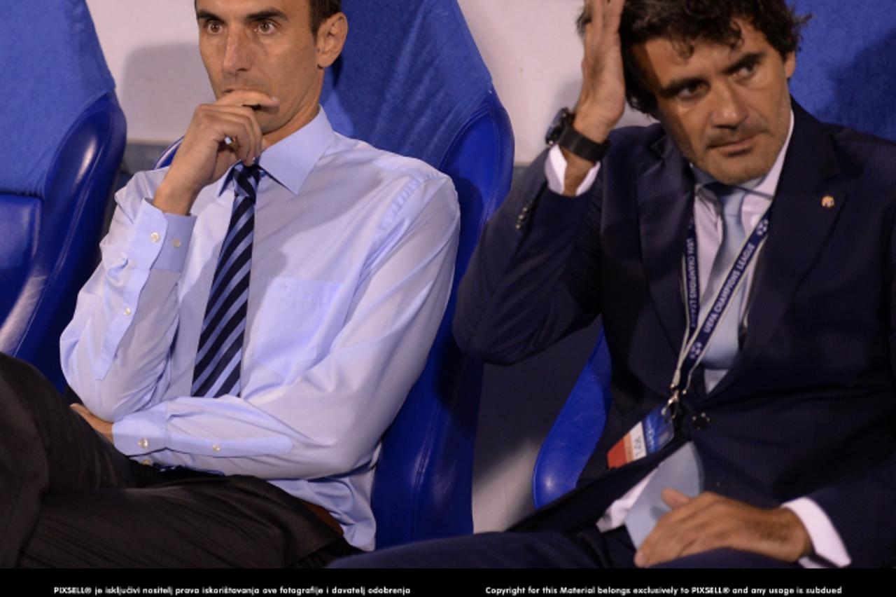 '21.08.2013., Stadion Maksimir, Zagreb - Prva utakmica 4. pretkola Lige prvaka, GNK Dinamo - Austrija Bec. Trener Dinama Krunoslav Jurcic, sportski direktor Zoran Mamic.  .Photo: Marko Prpic/PIXSELL'