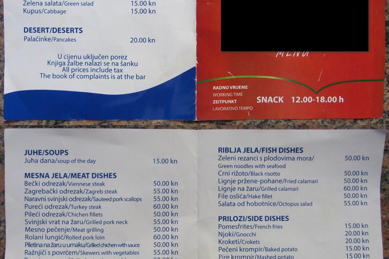 pag,zrce,jelovnik