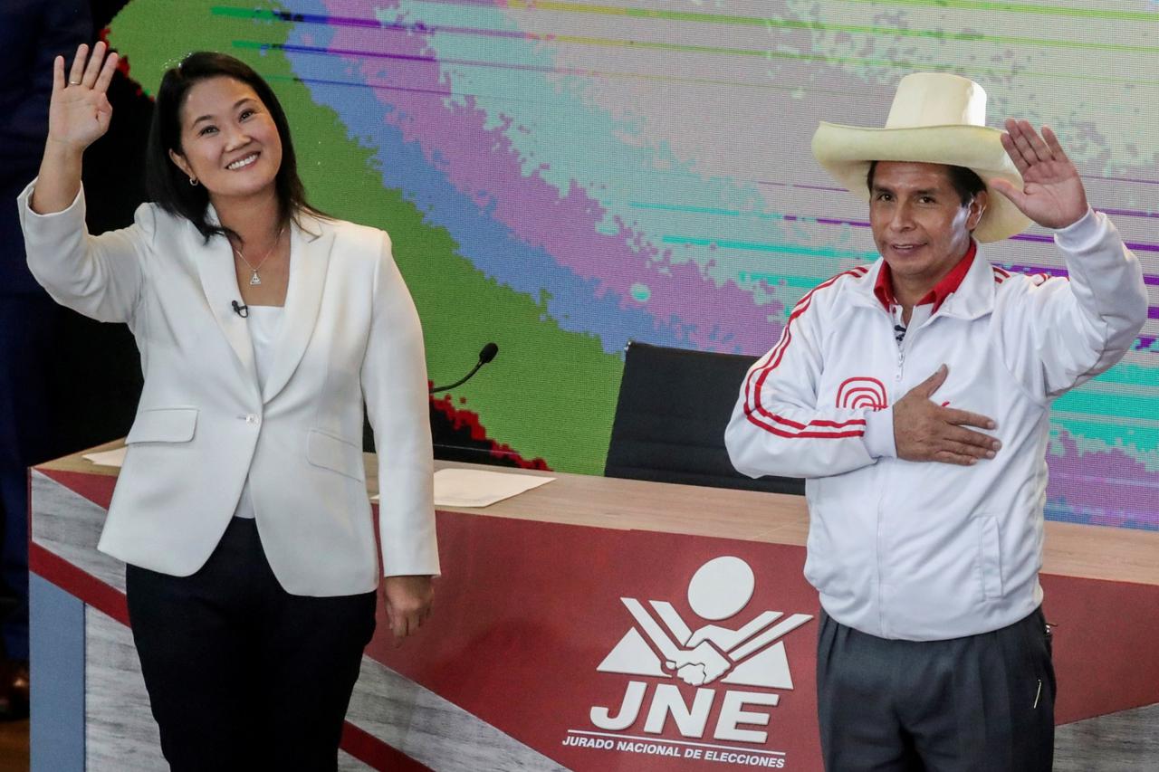Peru's presidential candidates Castillo and Fujimori in their last debate ahead of the June 6 run-off election, in Arequipa, Peru