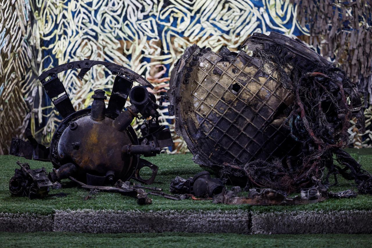Parts of ballistic missile used by Russia in strike towards Dnipro city are displayed at undisclosed location