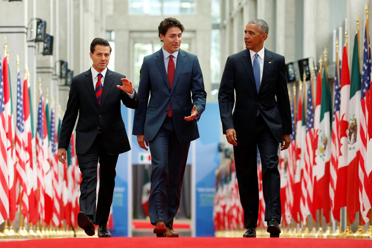 Enrique Pena Nieto, Justin Trudeau i Barack Obama w