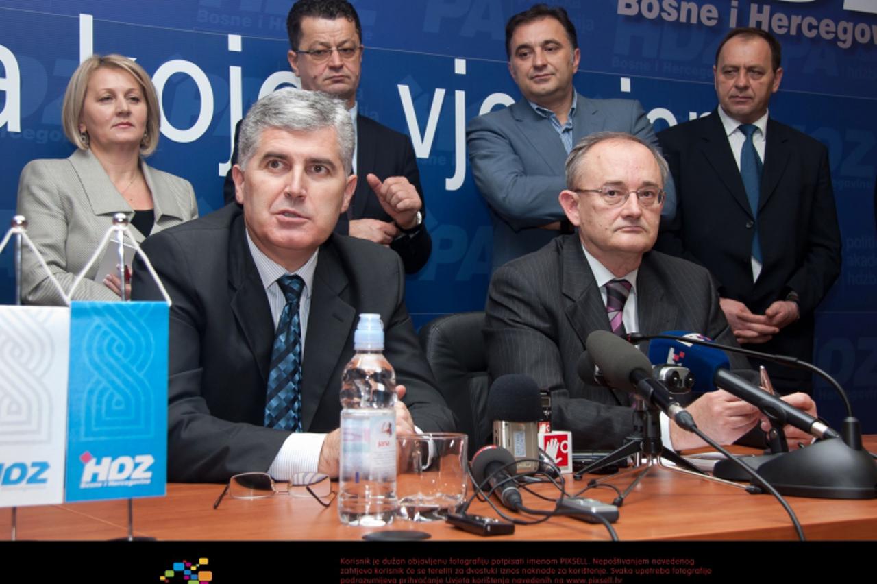 '08.12.2010., HDZ BiH, Mostar, BiH - Sastanak stranaka HDZ BiH i HDZ 1990. Dragan Covic i Bozo Ljubic.  Photo: Zoran Grizelj/VLM'