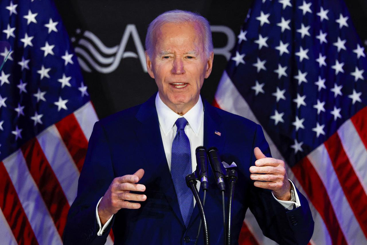 Former U.S. President Joe Biden makes his first speech since leaving office in Chicago
