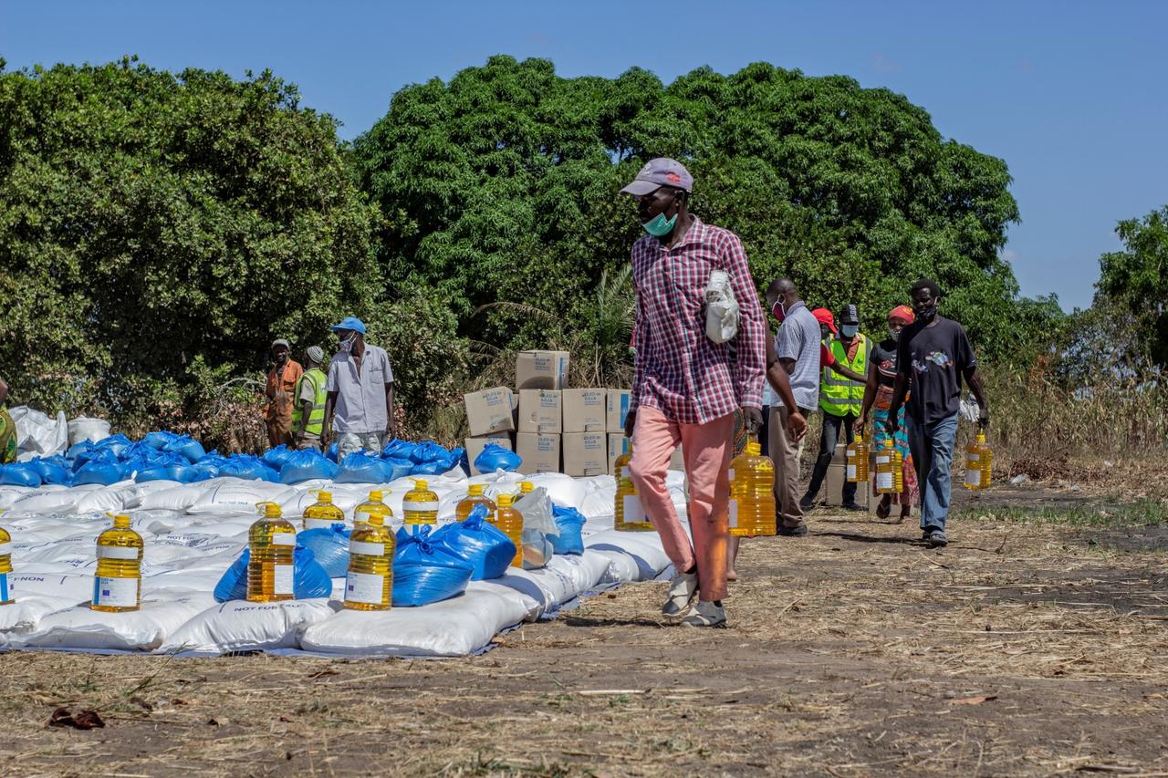 FILE PHOTO: Food aid is seen at a World Food Programme (WFP) site for people displaced in Cabo Delgado province, in Pemba, Mozambique