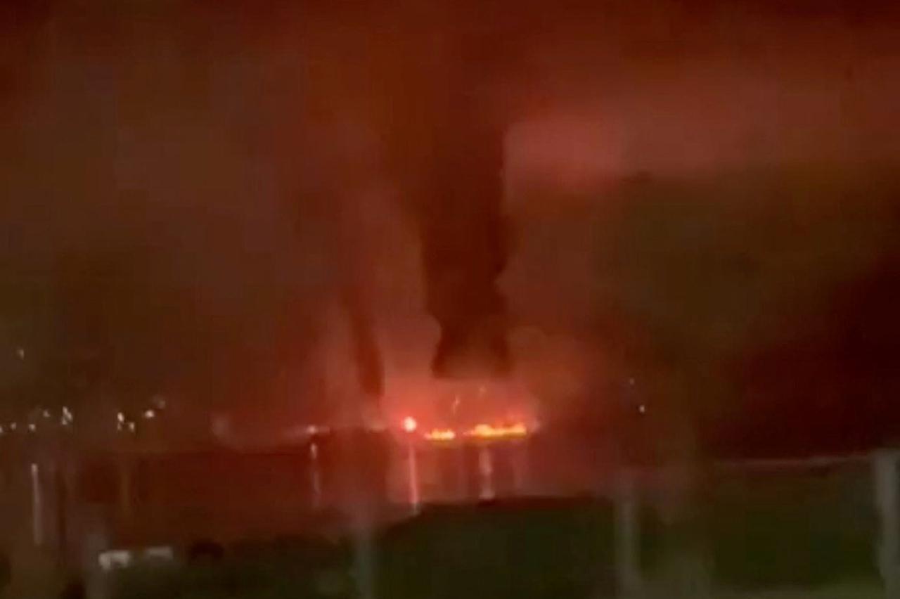 Smoke and flames rise following a drone attack in Novorossiysk