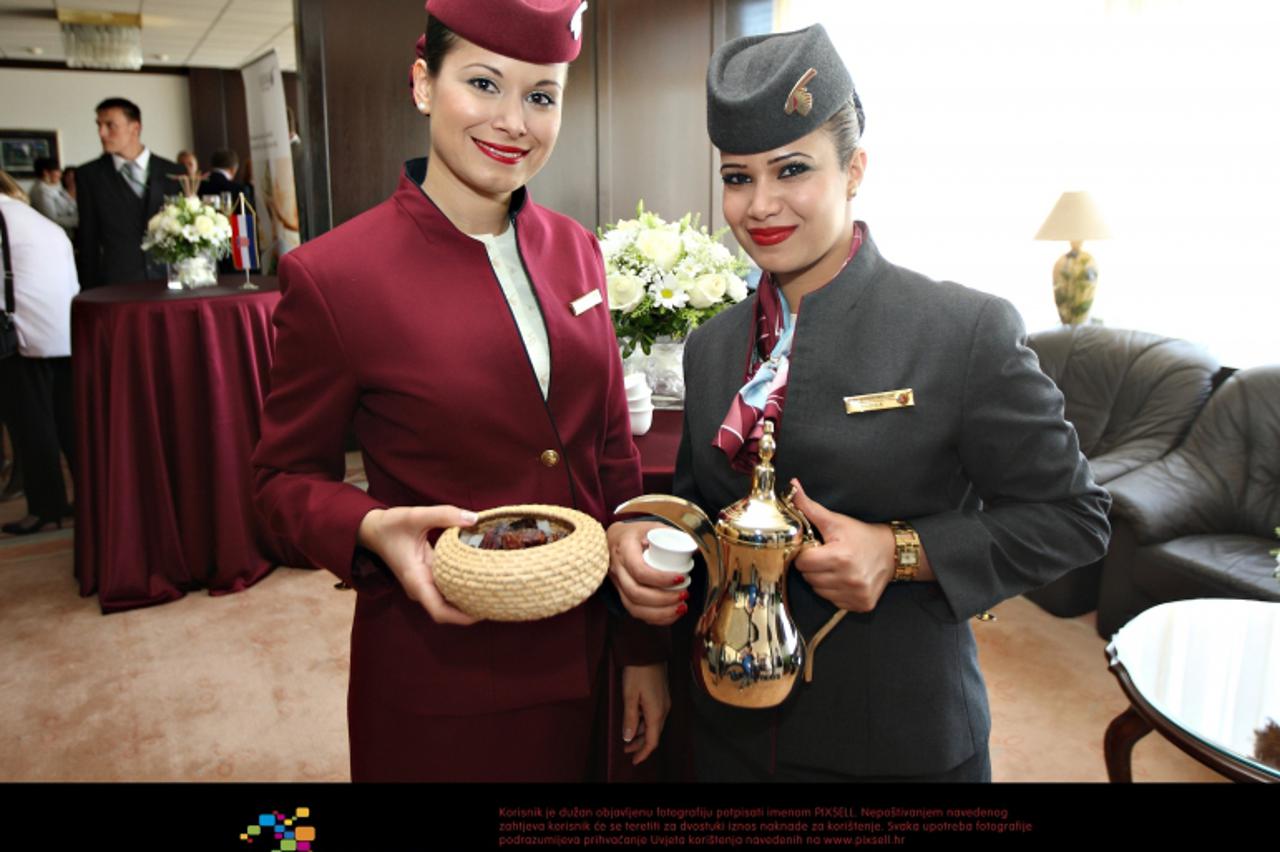 '09.05.2012., Velika Gorica - U Zracnoj luci Zagreb odrzano je svecano obiljezavanje inauguracijskog leta Qatar Airwaysa za Zagreb. Stjuardese Qatar Airwaysa.  Photo: Davor Puklavec/PIXSELL '