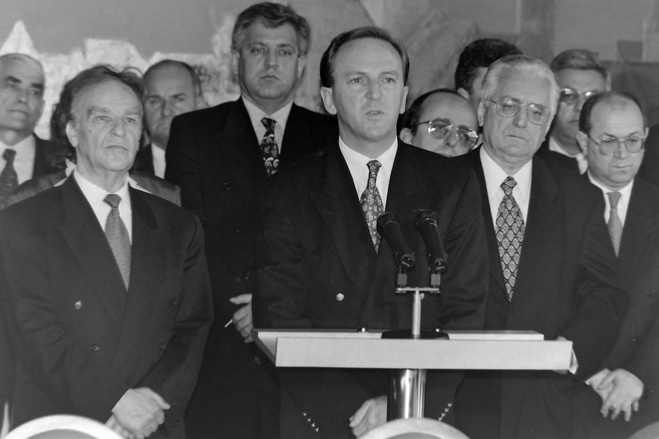 Svibanj 1996., Zagreb - Predsjednici RH dr. Franjo Tudjman i BiH Alija Izetbegovic u predsjednickim dvorima.  Photo: Patrik Macek/PIXSELL
