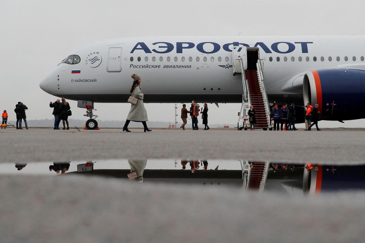 FILE PHOTO: Aeroflot presents its first Airbus A350-900 at Sheremetyevo International Airport outside Moscow