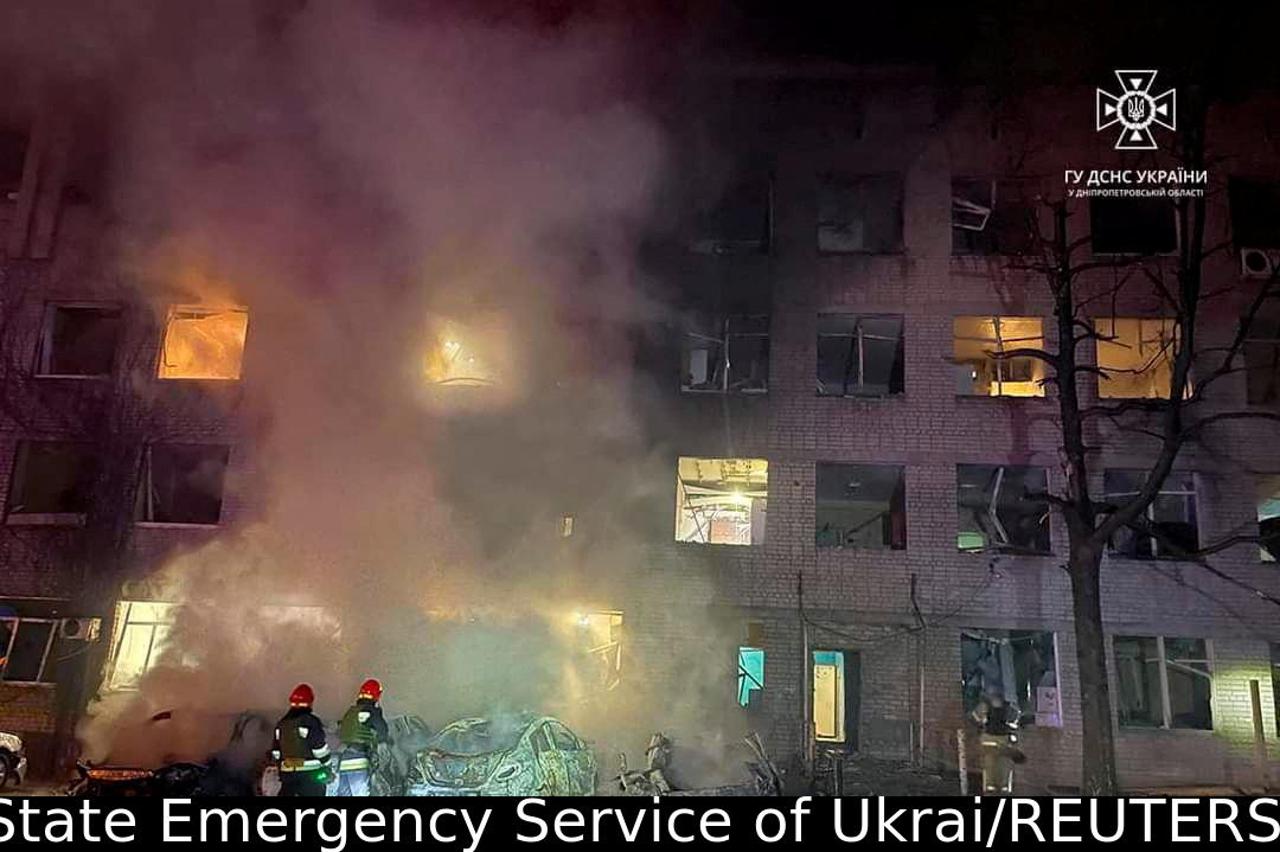 Aftermath of a Russian missile strike in the village of Rivne near Pokrovsk