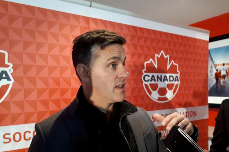 FILE PHOTO: John Herdman head coach of Canada's men's soccer team speaks to reporters in Toronto