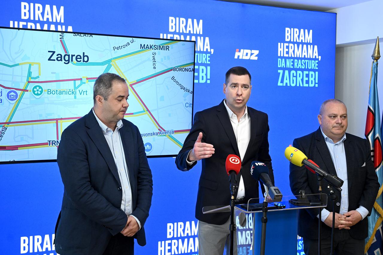 Zagreb:  Mislav Herman s kandidatima za zamjenike gradonačelnika Mariom Županom i Markom Perišom održao je konferenciju za medije 