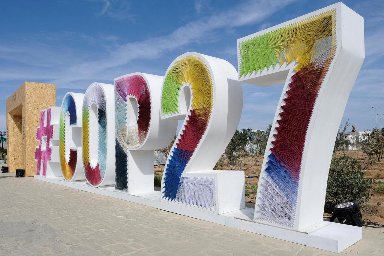 FILE PHOTO: COP27 sign is seen at the Green Zone at the UN climate summit, in Sharm el-Sheikh