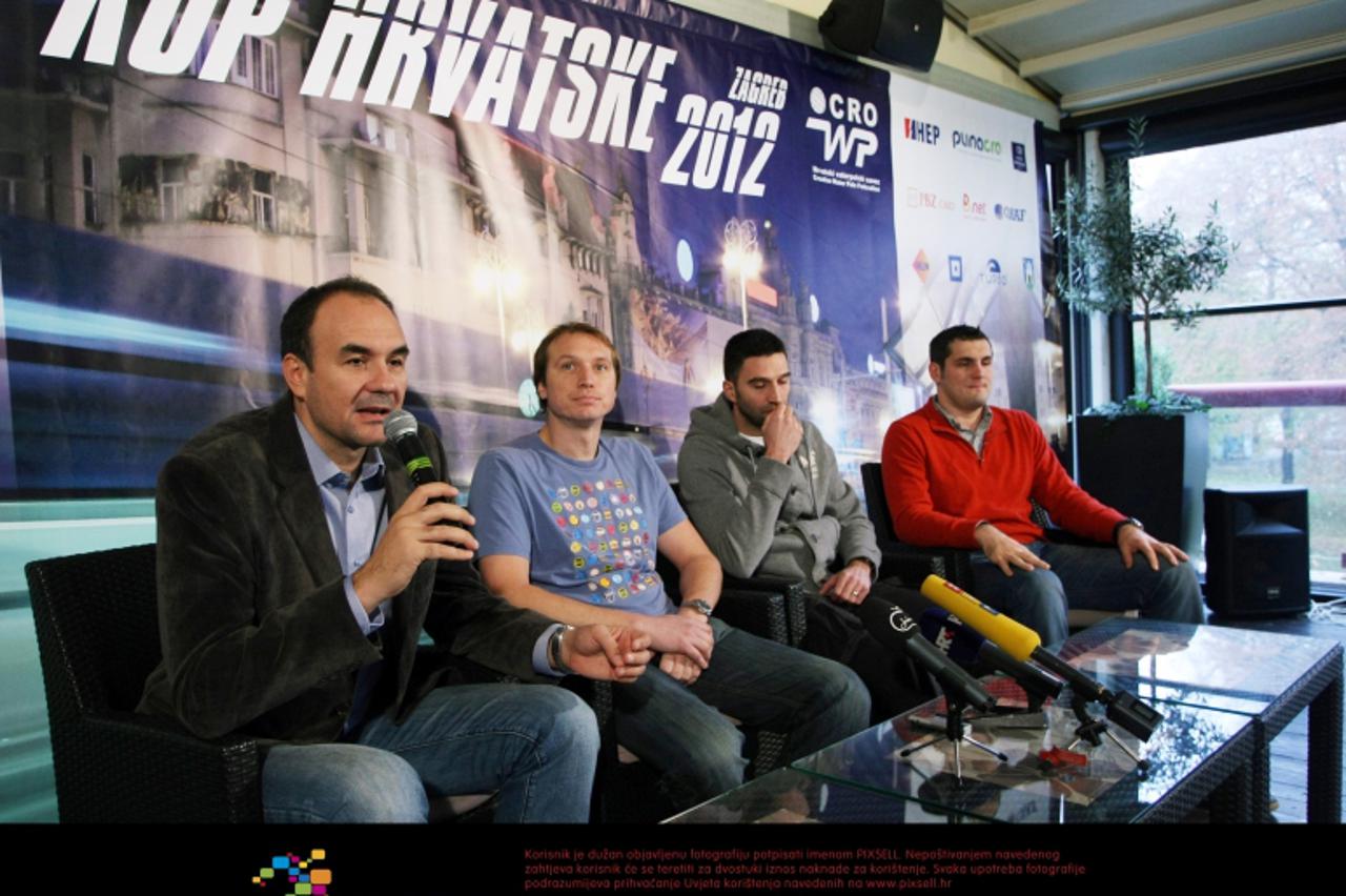'21.11.2012., Zagreb, SRC Mladost - Caffe Zabac, press konferencija povodom Finalnog turninra kupa Hrvatske u vaterpolu. Perica Bukic, Vjeko Kobescak, Josip Pavic i Cosmin Radu su odrzali konferenciju