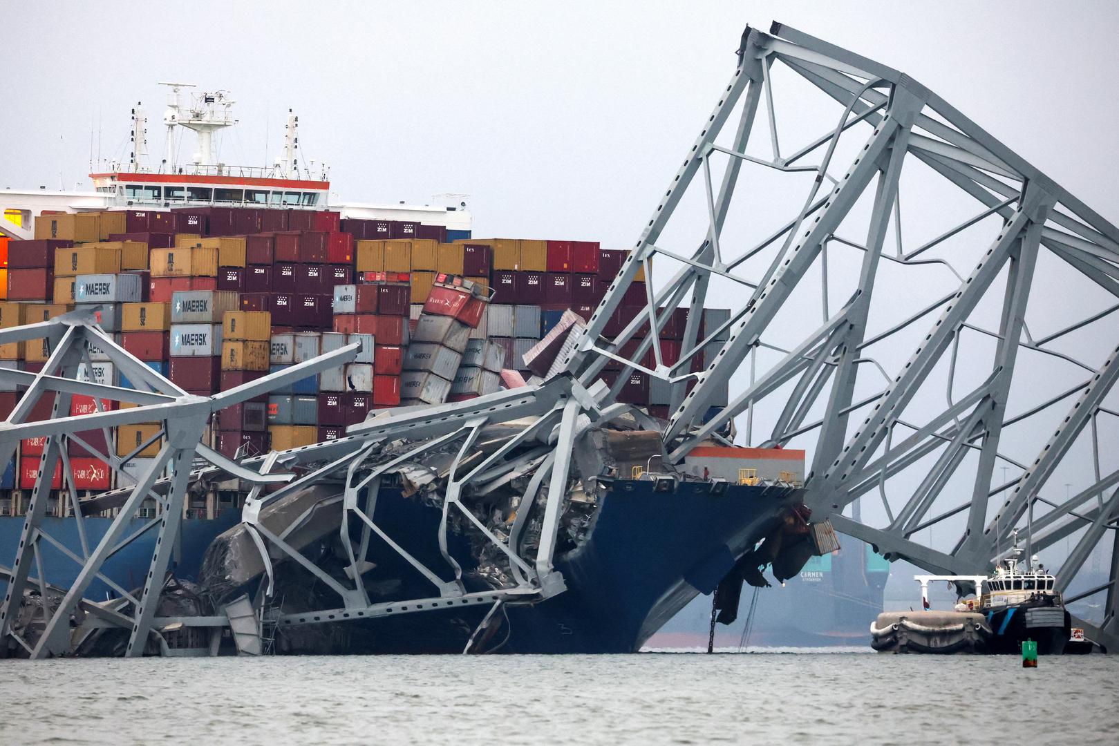 A view of the Dali cargo vessel which crashed into the Francis Scott Key Bridge causing it to collapse in Baltimore, Maryland, U.S., March 27, 2024. REUTERS/Mike Segar Photo: MIKE SEGAR/REUTERS