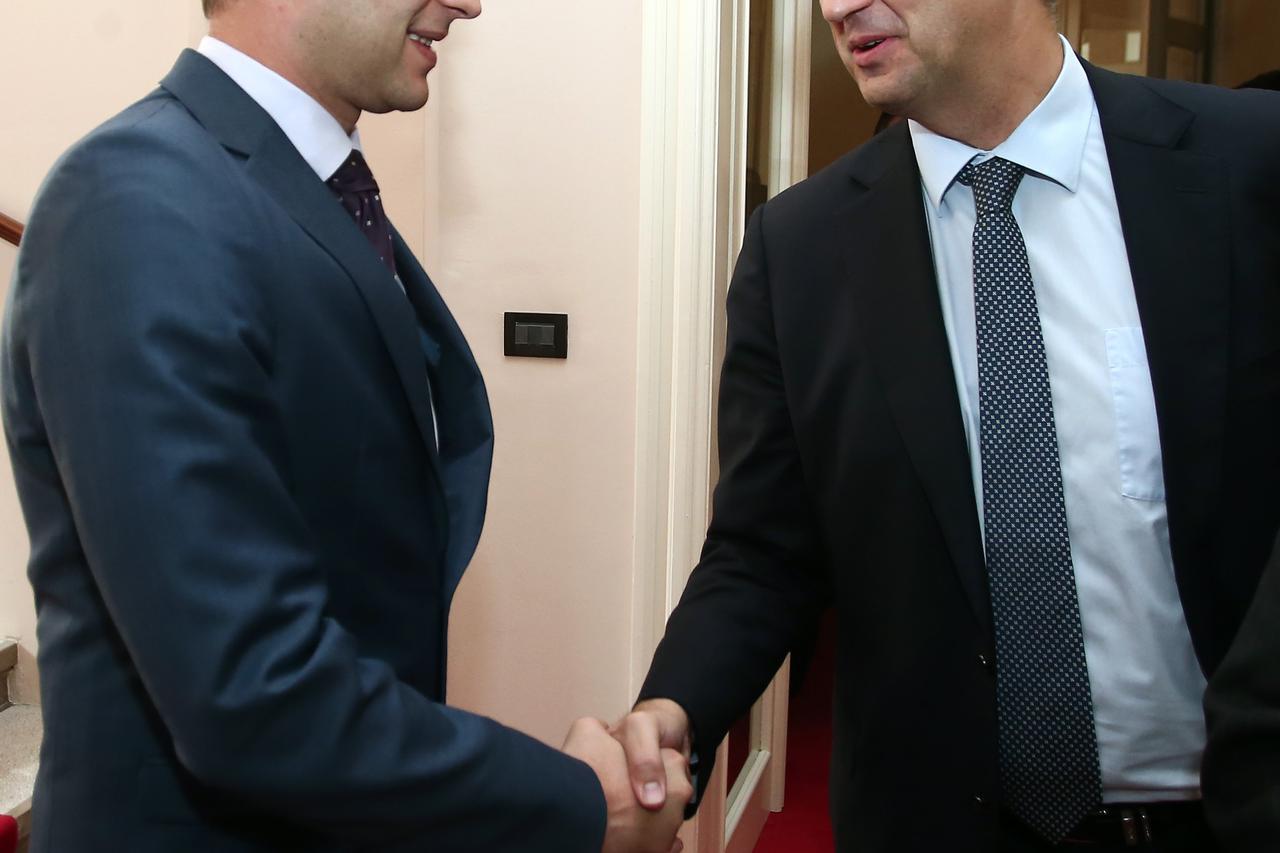 07.10.2016., Zagreb - Svecani prijem za drzavni vrh i diplomatski kor u Hrvatskom saboru povodom obiljezavanja 25. obljetnice hrvatske neovisnosti. Susret i rukovanje Andreja Plenkovica i Boze Petrova. Photo: Sanjin Strukic/PIXSELL