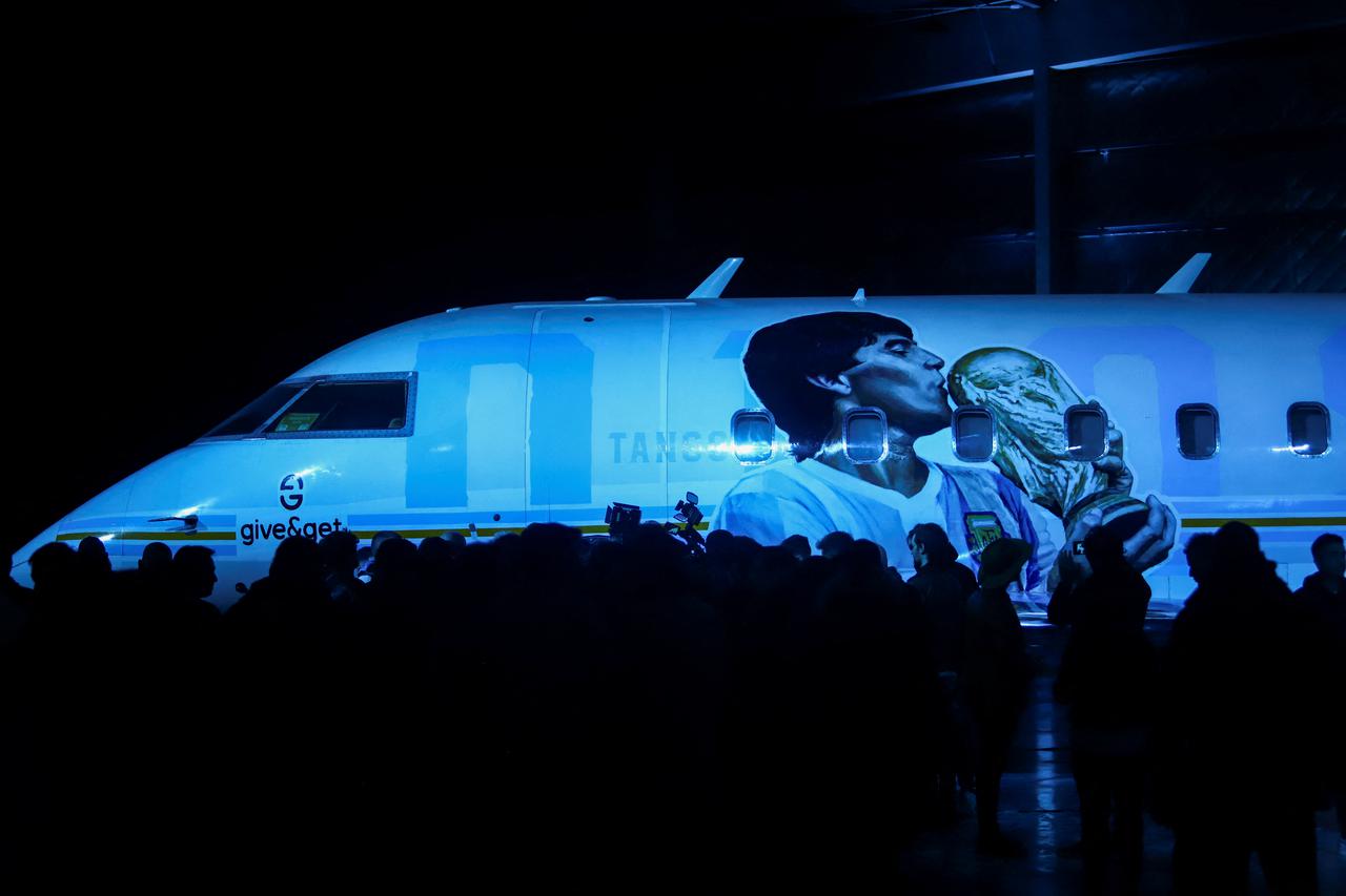 Tango-themed airplane honouring Maradona launches world tour to Qatar’s World Cup, in Buenos Aires