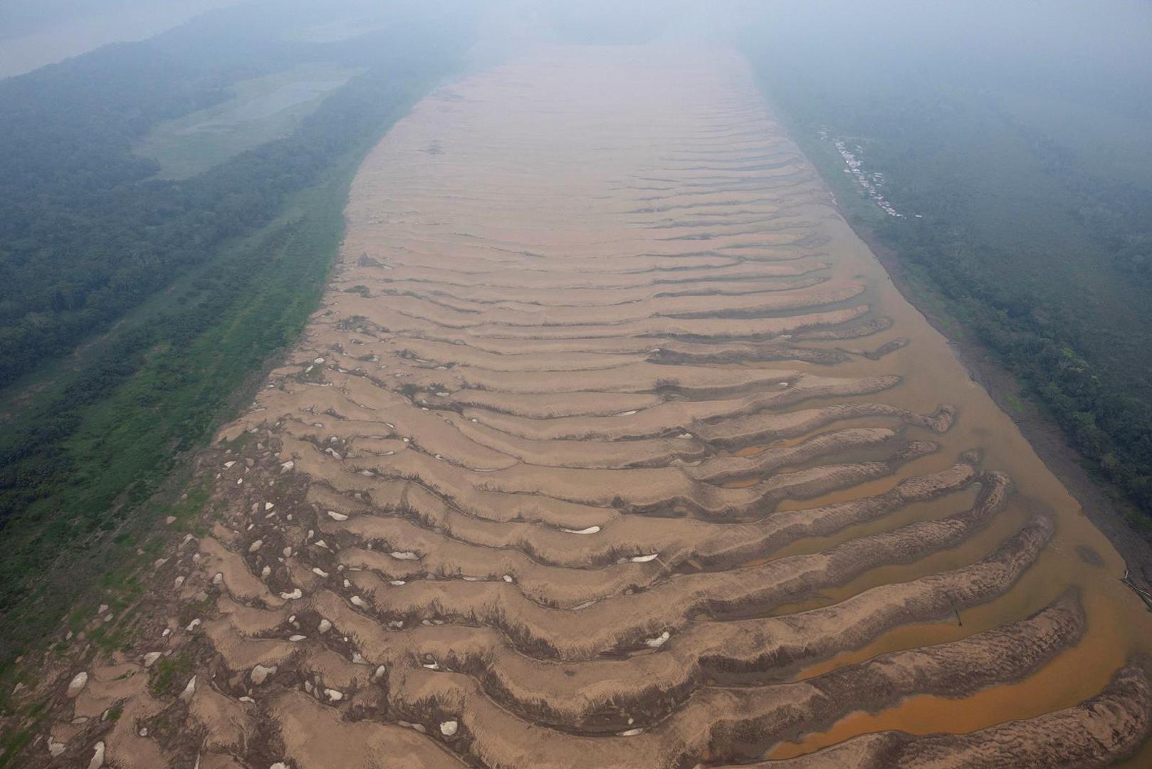 The Solimoes River, one of the largest tributaries of the Amazon River, is seen from an altitude of 330 meters during a Greenpeace flyover to inspect what the National Center for Monitoring and Early Warning of Natural Disasters (Cemaden) says is the most intense and widespread drought Brazil has experienced since records began in 1950, near Tefe, Amazonas state, Brazil September 17, 2024. REUTERS/Jorge Silva     TPX IMAGES OF THE DAY Photo: JORGE SILVA/REUTERS