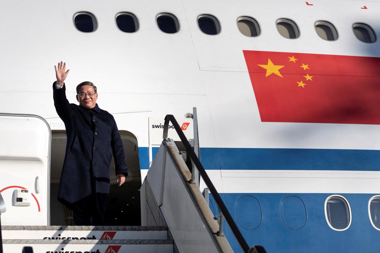 Prime Minister of the People's Republic of China, Li Qiang, arrives en route to WEF in Davos, at the Zurich Airport in Kloten