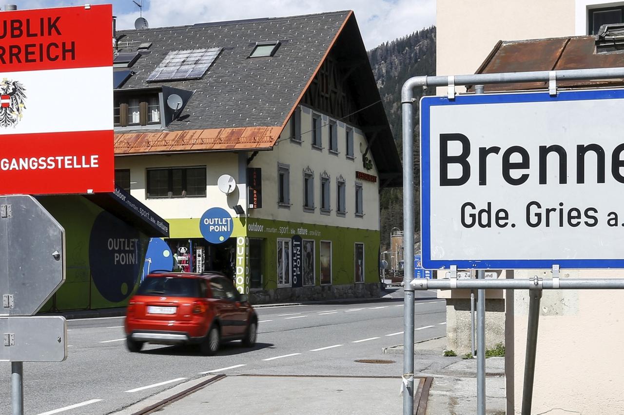FILE PHOTO: A sign reading "Republic of Austria - border control" is seen at Brenner on the Italian-Austrian border