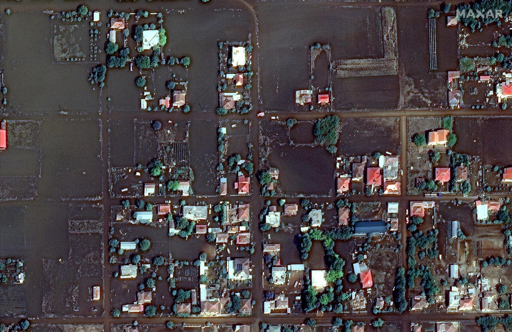 A satellite image shows flooded homes and roads, east Palamas, Greece, September 9, 2023. Maxar Technologies/Handout via REUTERS THIS IMAGE HAS BEEN SUPPLIED BY A THIRD PARTY. NO RESALES. NO ARCHIVES. MANDATORY CREDIT. DO NOT OBSCURE LOGO. Photo: MAXAR TECHNOLOGIES/REUTERS
