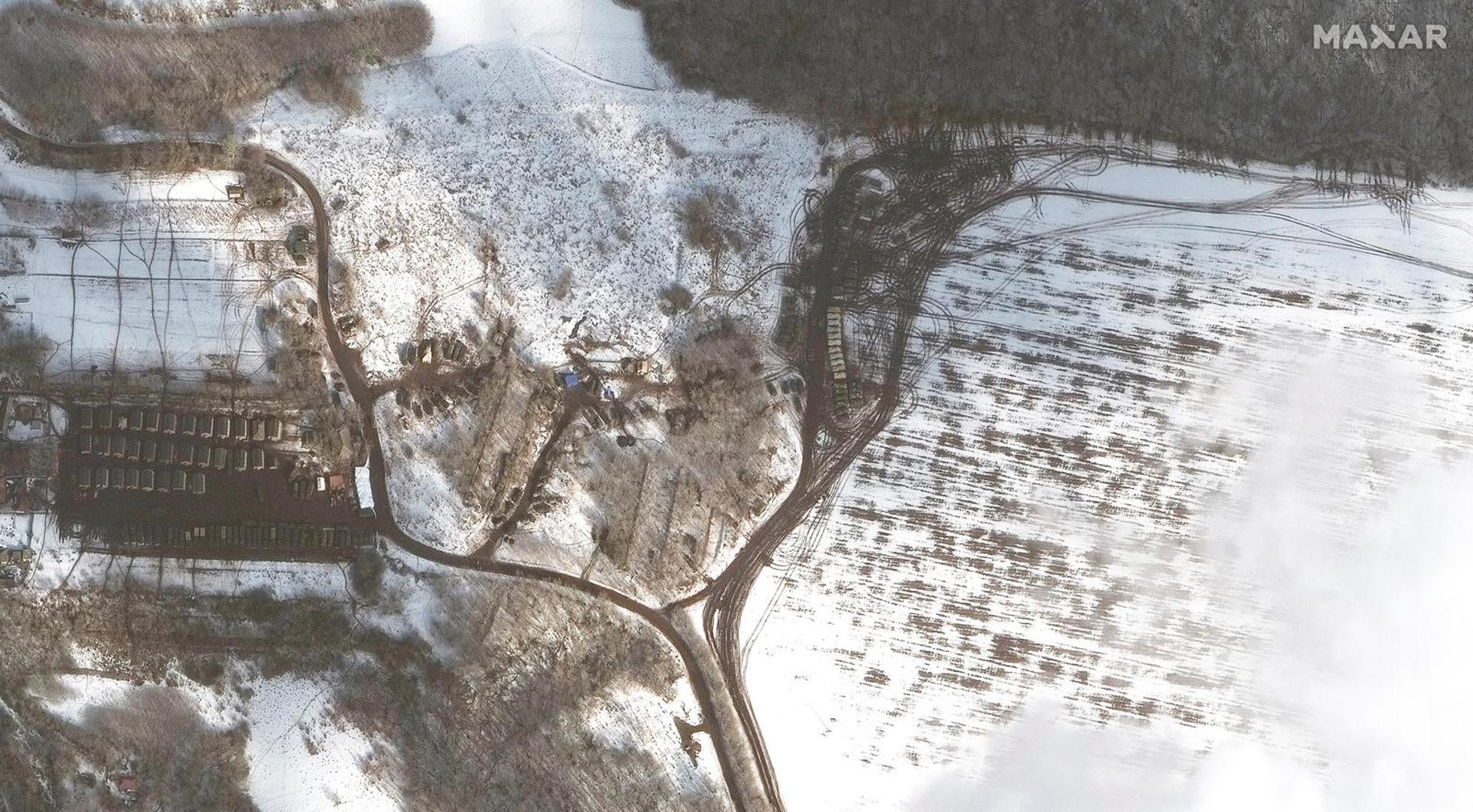 A satellite image shows a battle group deployment, near Belgorod, Russia February 20, 2022. Maxar Technologies/Handout via REUTERS ATTENTION EDITORS - THIS IMAGE HAS BEEN SUPPLIED BY A THIRD PARTY. NO RESALES. NO ARCHIVES. MANDATORY CREDIT. DO NOT OBSCURE LOGO Photo: MAXAR TECHNOLOGIES/REUTERS