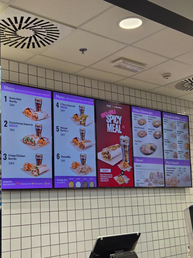 Taco Bell osnovan je 1962. godine u Kaliforniji, a danas ima više od 8200 restorana diljem svijeta. Otvaranjem poslovnice u Arena Centru Zagreb se pridružio brojnim svjetskim gradovima u kojima posluje ovaj američki lanac.