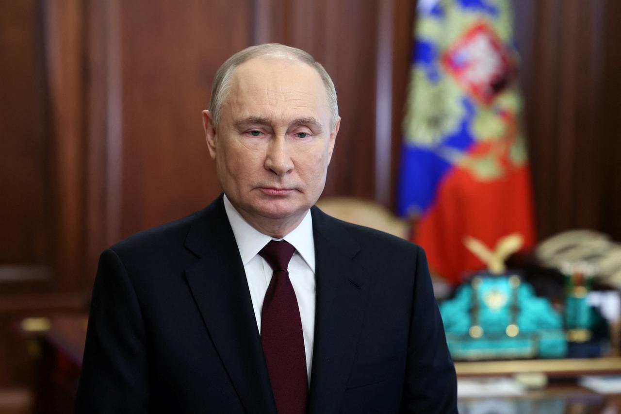 Russian President Putin makes video address in Moscow