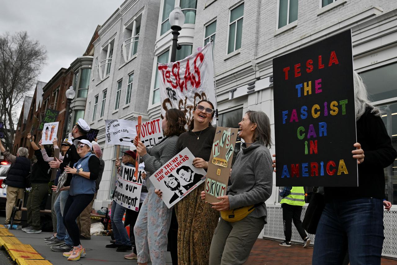 Demonstrators rally against Musk at Tesla dealership in D.C.