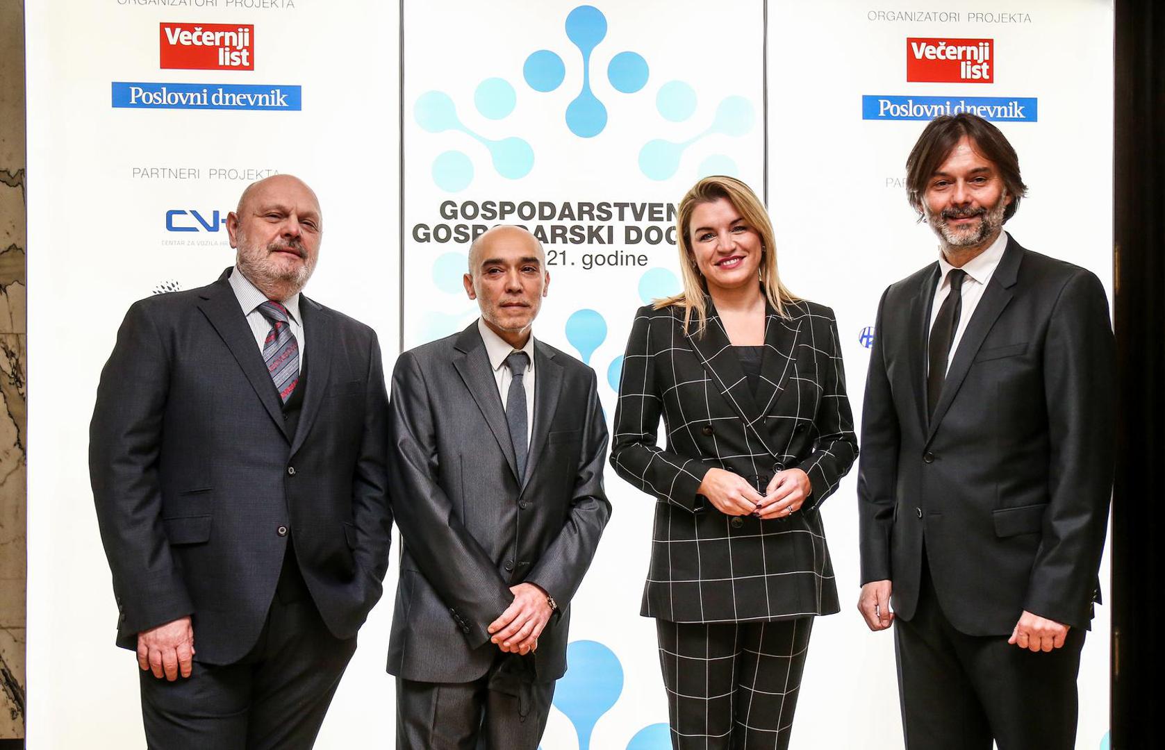 14.12.2021., Zagreb - Dodjela nagrade Vecernjeg lista "Gospodarstvenik i gospodarski dogadjaj 2021. godine. Renato Ivanus, Vladimir Nisevic, Nikolina Brnjac, Drazen Klaric
