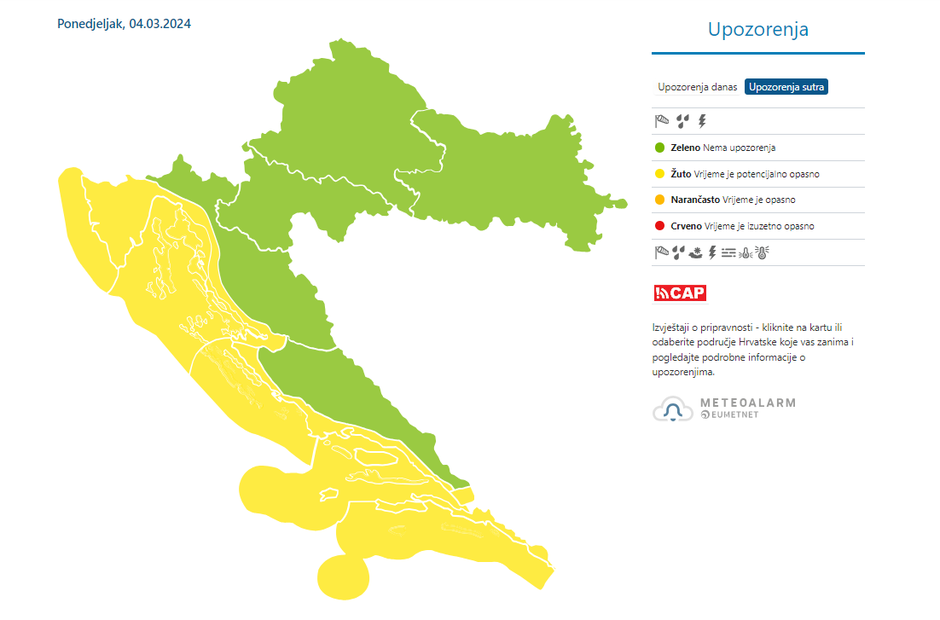 Upozorenja diljem Hrvatske