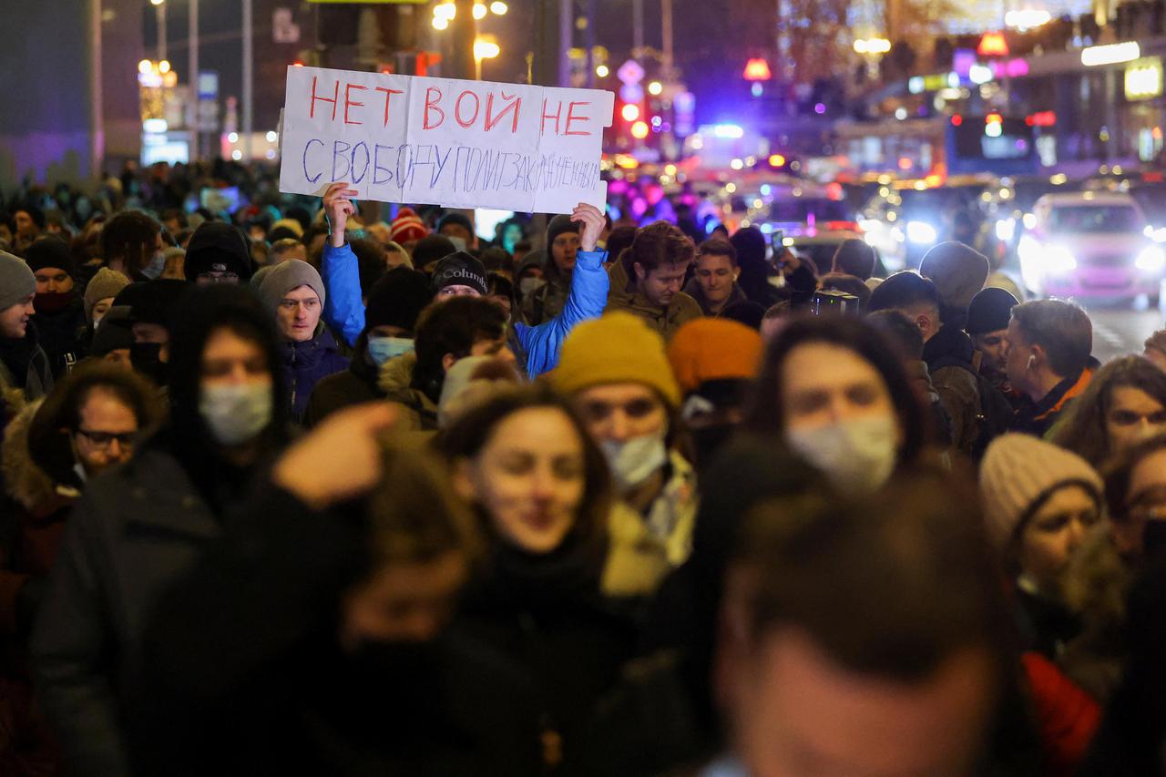 Anti-war protest after Russia launched a massive military operation against Ukraine, in Moscow
