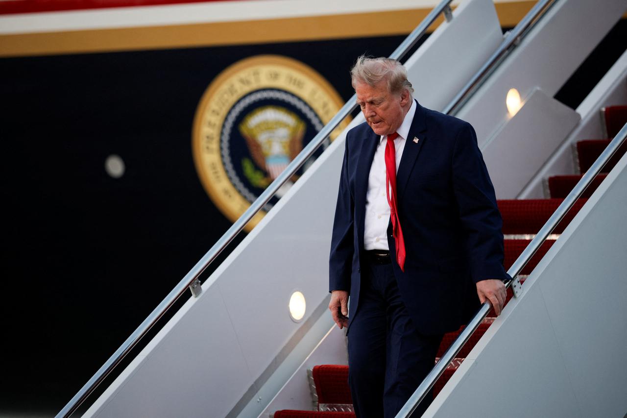 U.S. President Donald Trump arrives at Joint Base Andrews in Maryland