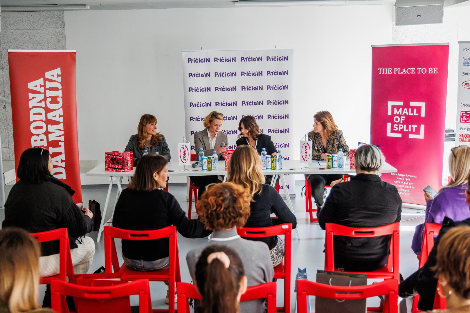 03.03.2026., Split - Na konferenciji za medije predstavljen je program 19. izdanja festivala Pricigin. Alijana Vuksic, Stefana Dosen, Maja Vrancic i Marina Kuzmanic Petres Photo: Zvonimir Barisin/PIXSELL