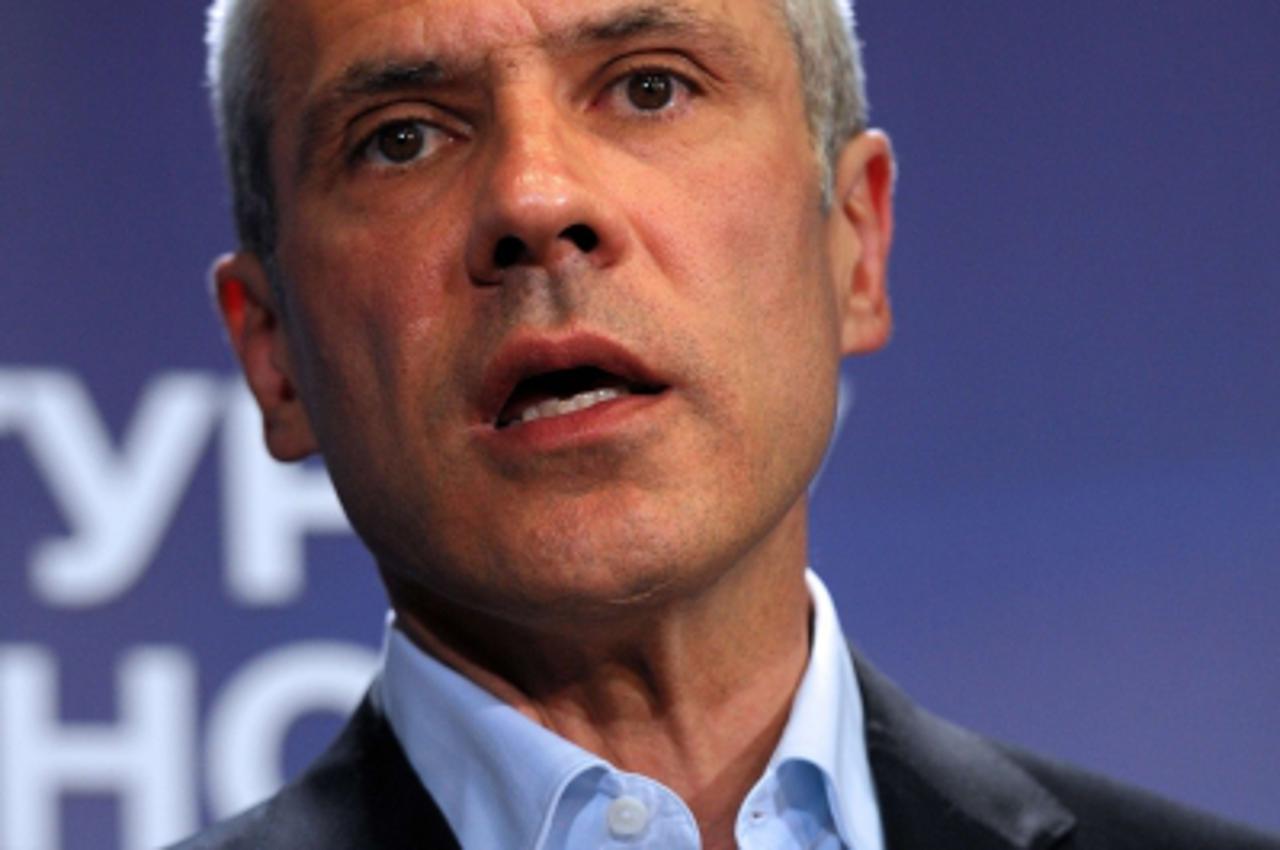 'Serbia\'s outgoing President and leader of the Democratic Party (DS), Boris Tadic, addresses the media in Belgrade on May 20, 2012. Serb nationalist Tomislav Nikolic upset the odds to defeat incumben