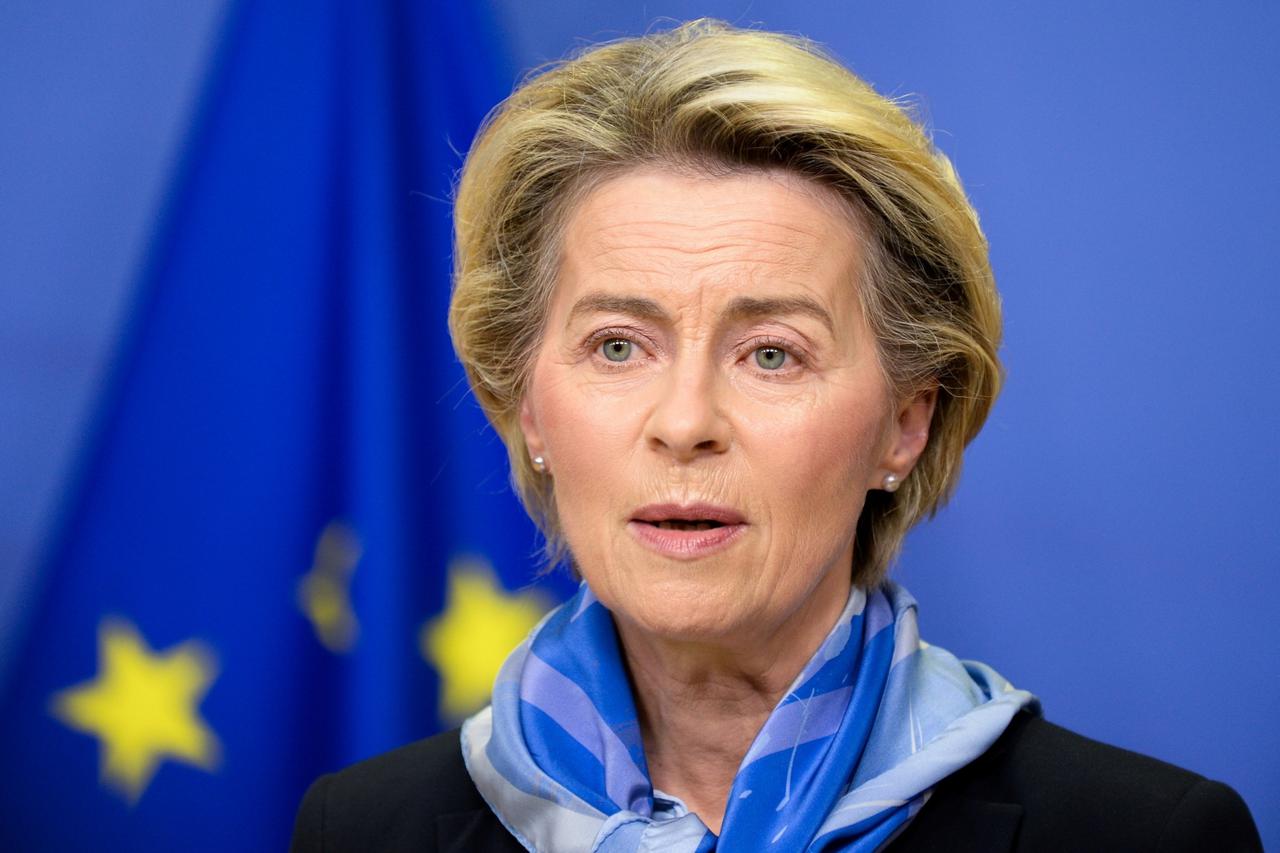 European Commission President von der Leyen gives a statement, in Brussels