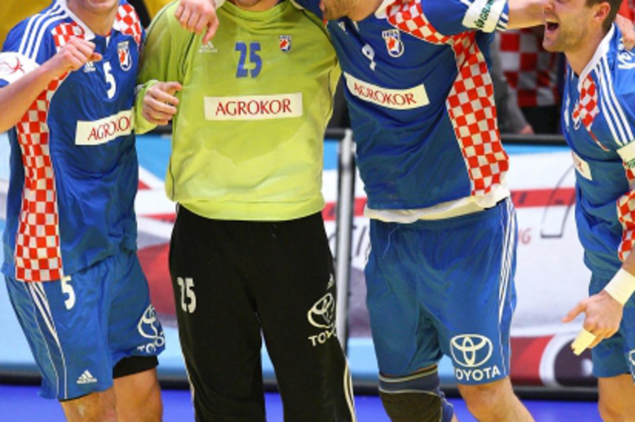 '28.01.2010., Bec, Austrija - Rukometna utakmica Europskog prvenstva, drugog kruga, skupine 1 izmedju Hrvatske i Danske.Domagoj Duvnjak, Mirko Alilovic, Igor Vori i Drago Vukovic. Photo: Igor Kralj/PI