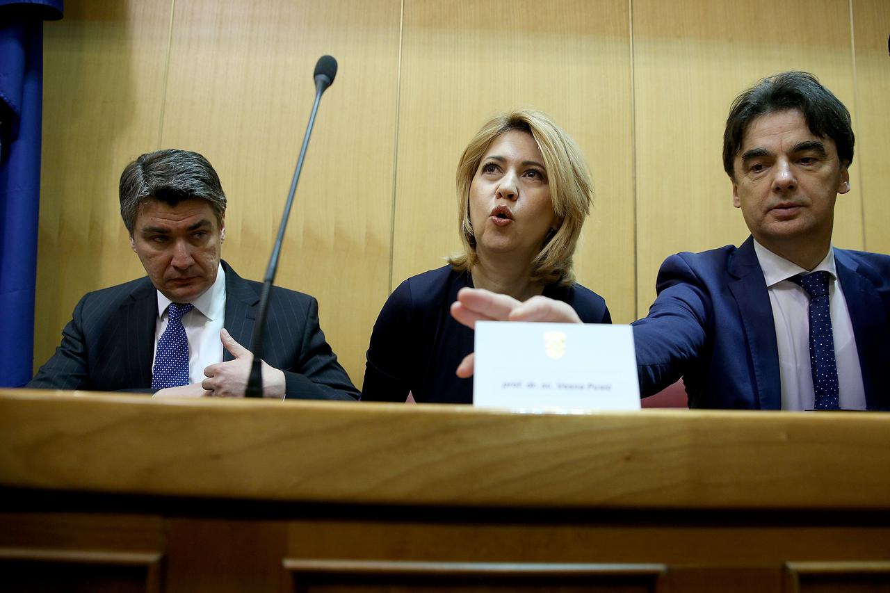 15.04.2015., Zagreb - Aktualnim prijepodnevnom pocela je 17. sjednica Sabora RH. Zoran Milanovic, Milanka Opacic, Branko Grcic. Photo: Patrik Macek/PIXSELL