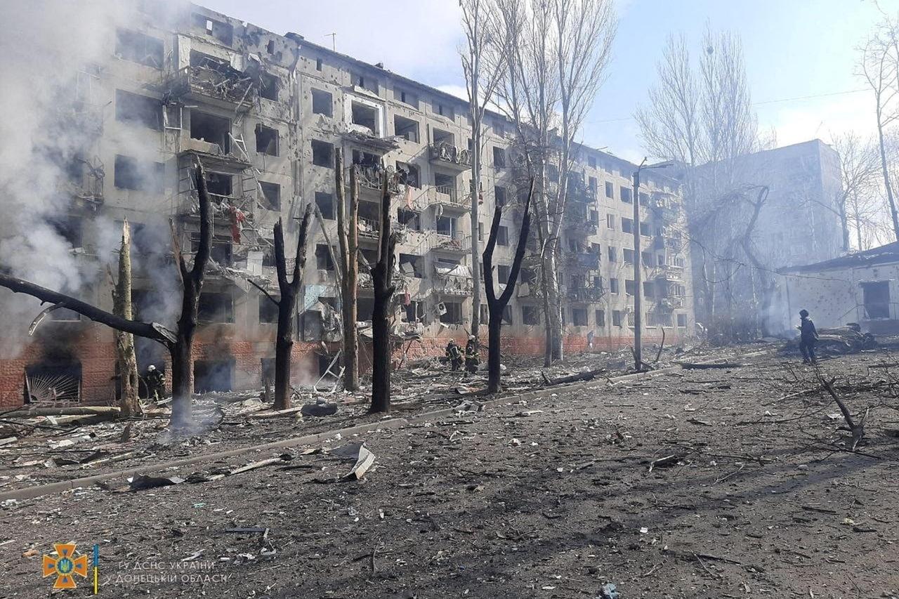 FILE PHOTO: A view shows buildings damaged by shelling in Kramatorsk