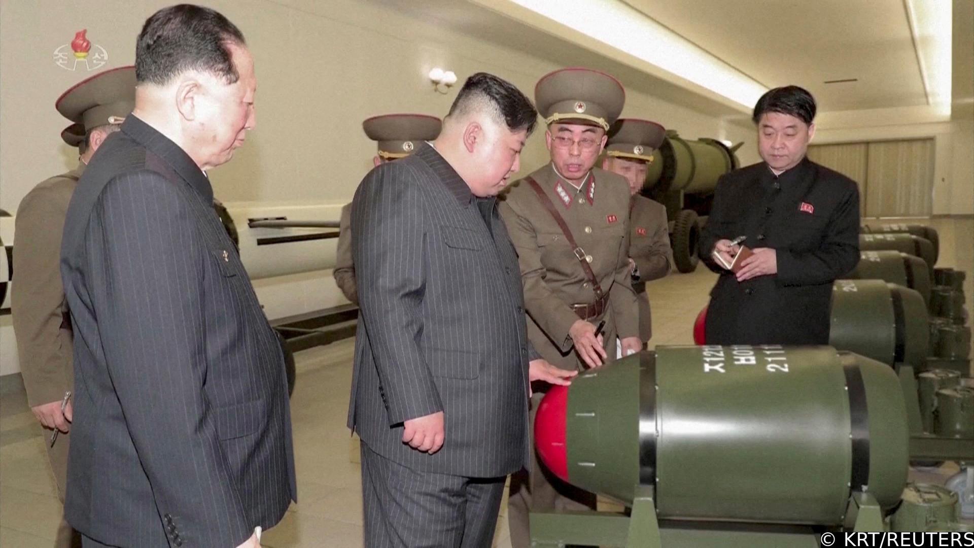 A screen grab shows North Korean leader Kim Jong Un inspecting nuclear warheads at an undisclosed location in this undated still image used in a video.  KRT/via Reuters TV/Handout via REUTERS   THIS IMAGE HAS BEEN SUPPLIED BY A THIRD PARTY. NORTH KOREA OUT. NO COMMERCIAL OR EDITORIAL SALES IN NORTH KOREA     TPX IMAGES OF THE DAY Photo: KRT/REUTERS