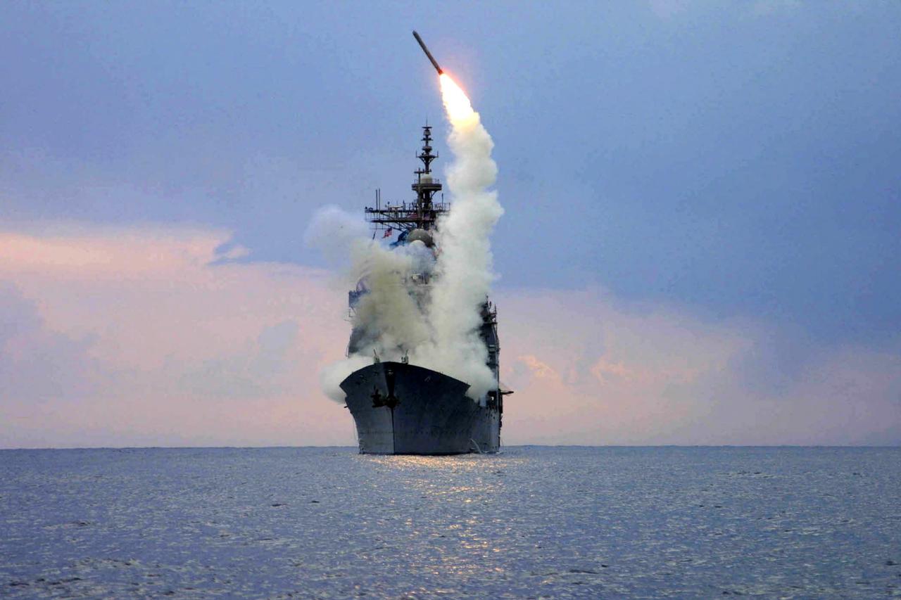 FILE PHOTO: A Tomahawk Land Attack Missile (TLAM) is launched from the guided missile cruiser USS Cape St. George in the eastern Mediterranean Sea