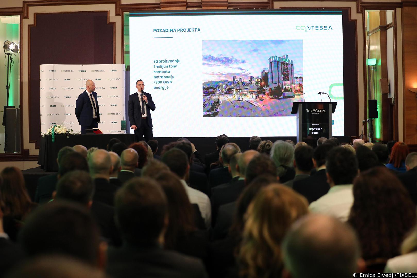 14.03.2023., Zagreb - Predstavljanje projekta CO2NTESSA i potpisivanje ugovora izmedju tvrtke NEXE d.d. i korporacije ThyssenKrupp za postrojenje na bazi PureOxyfuel tehnologije. Uz predstavljanje ovog inovativnog projekta koji omogucuje proizvodnju potpuno jedinstvenog CO2 neutralnog cementa. Marko Umiljanovic, Davor Blazeka Photo: Emica Elvedji/PIXSELL